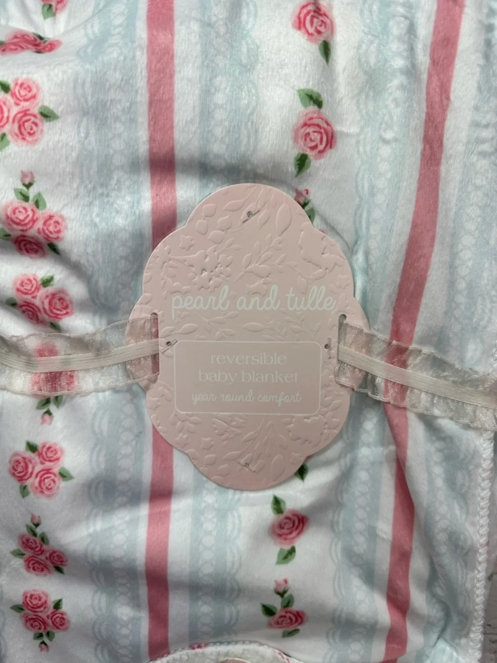 NWT pearl and tulle reversible Floral Stripe baby Blanket cottage boho feminine